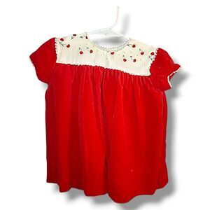 Vintage 70s Little Ones Red Velvet Baby Todler Dress 18/24 Months